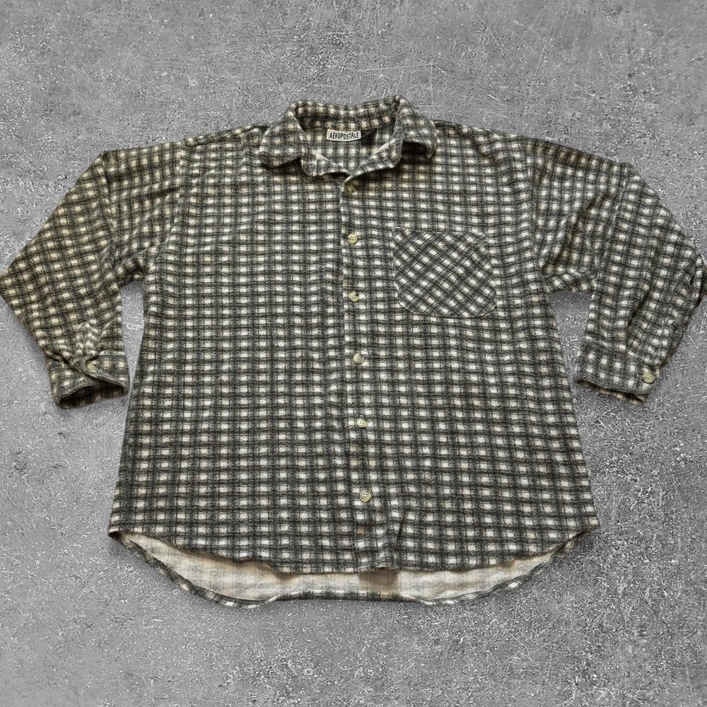 Vintage 90s Aeropostale Checkered Cotton Button Up Shirt Gray White Mens Small